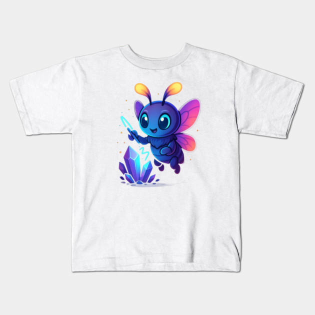 Cute Magical Bug with Glowing Crystals • Whimsical Fantasy Art Kids T-Shirt by Anne Lee