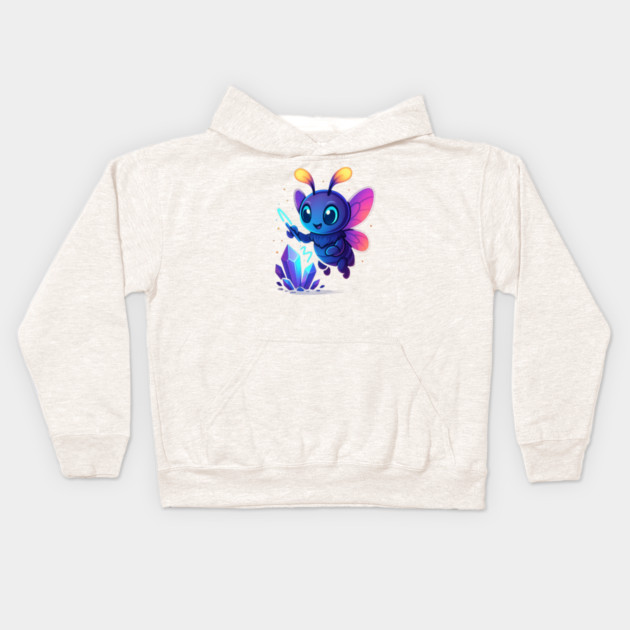 Cute Magical Bug with Glowing Crystals • Whimsical Fantasy Art Kids Hoodie by Anne Lee
