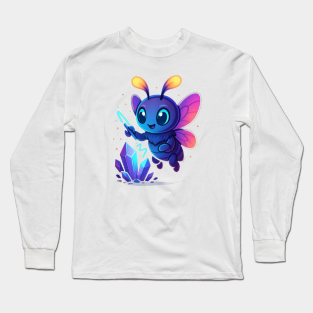 Cute Magical Bug with Glowing Crystals • Whimsical Fantasy Art Long Sleeve T-Shirt by Anne Lee