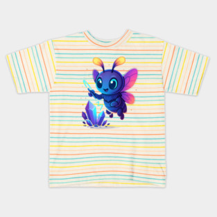 Cute Magical Bug with Glowing Crystals • Whimsical Fantasy Art Kids T-Shirt