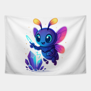 Cute Magical Bug with Glowing Crystals • Whimsical Fantasy Art Tapestry