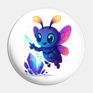 Cute Magical Bug with Glowing Crystals • Whimsical Fantasy Art Pin