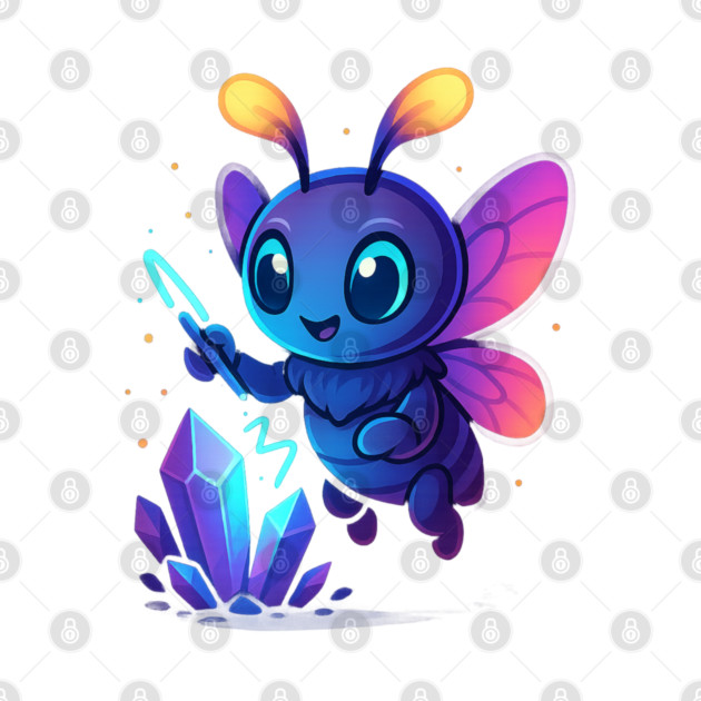 Cute Magical Bug with Glowing Crystals • Whimsical Fantasy Art by Anne Lee