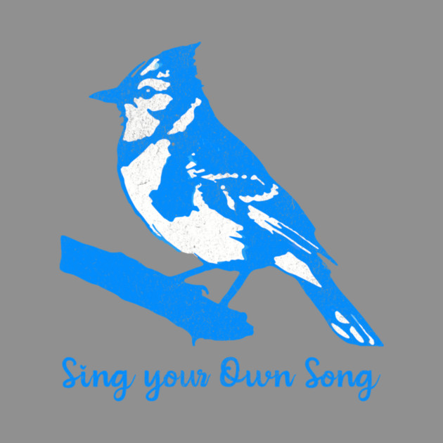 Blue Jay “Sing Your Own Song” – Inspirational Bird Art in Bright Blue Silhouette Style by DonWillisJrArt
