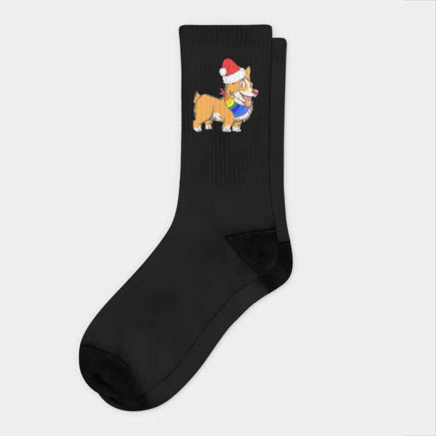 Christmas Gay Lesbian Pride Cute Santa Hat Corgi Dog Socks by yangho