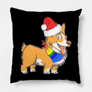 Christmas Gay Lesbian Pride Cute Santa Hat Corgi Dog Pillow