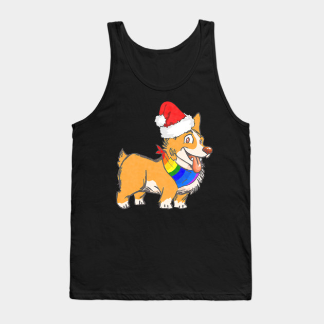Christmas Gay Lesbian Pride Cute Santa Hat Corgi Dog Tank Top by yangho