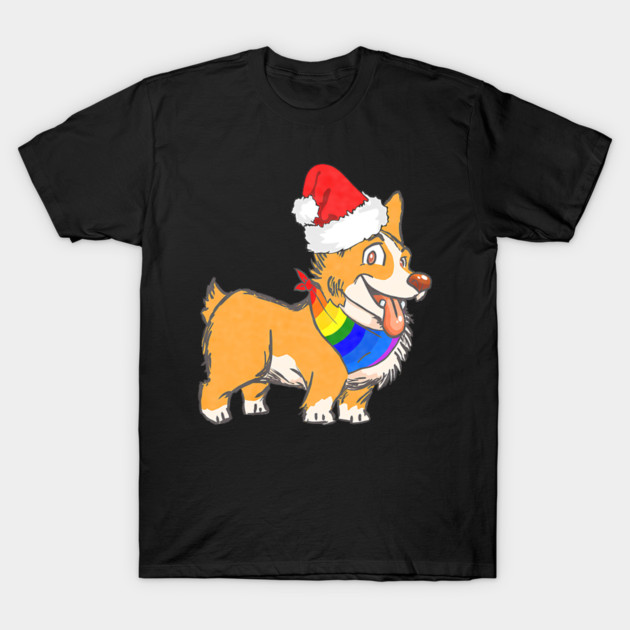 Christmas Gay Lesbian Pride Cute Santa Hat Corgi Dog T-Shirt by yangho