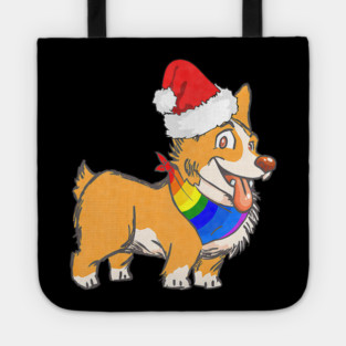 Christmas Gay Lesbian Pride Cute Santa Hat Corgi Dog Tote