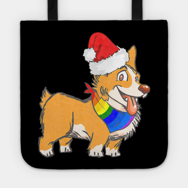 Christmas Gay Lesbian Pride Cute Santa Hat Corgi Dog Tote by yangho
