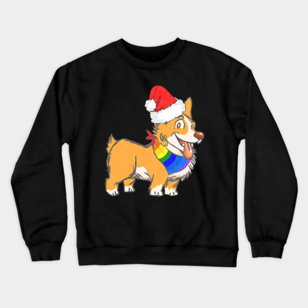 Christmas Gay Lesbian Pride Cute Santa Hat Corgi Dog Crewneck Sweatshirt by yangho