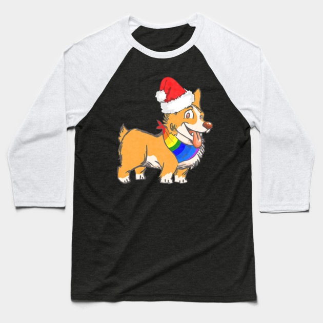 Christmas Gay Lesbian Pride Cute Santa Hat Corgi Dog Baseball T-Shirt by yangho
