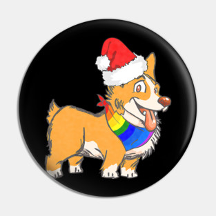 Christmas Gay Lesbian Pride Cute Santa Hat Corgi Dog Pin