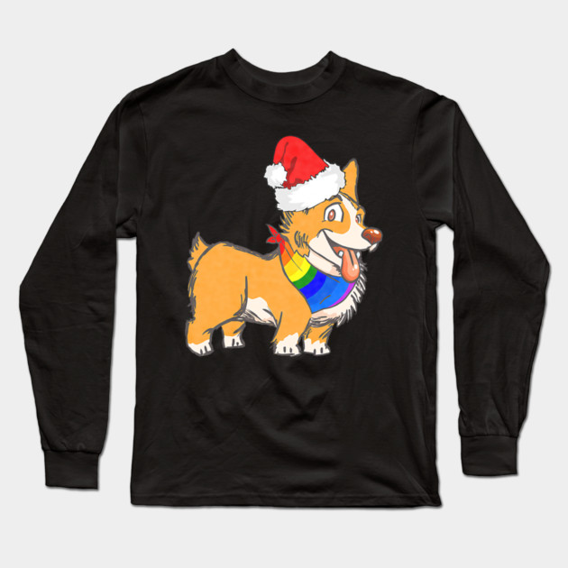 Christmas Gay Lesbian Pride Cute Santa Hat Corgi Dog Long Sleeve T-Shirt by yangho