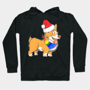 Christmas Gay Lesbian Pride Cute Santa Hat Corgi Dog Hoodie
