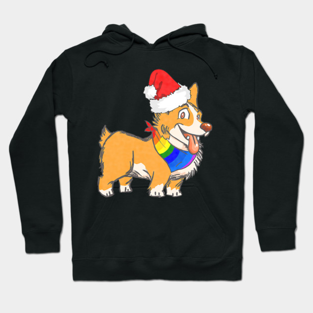 Christmas Gay Lesbian Pride Cute Santa Hat Corgi Dog Hoodie by yangho
