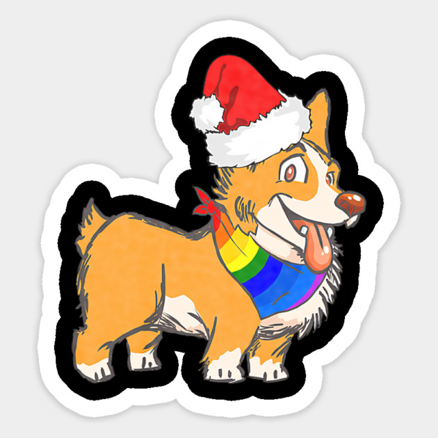 Christmas Gay Lesbian Pride Cute Santa Hat Corgi Dog Sticker by yangho