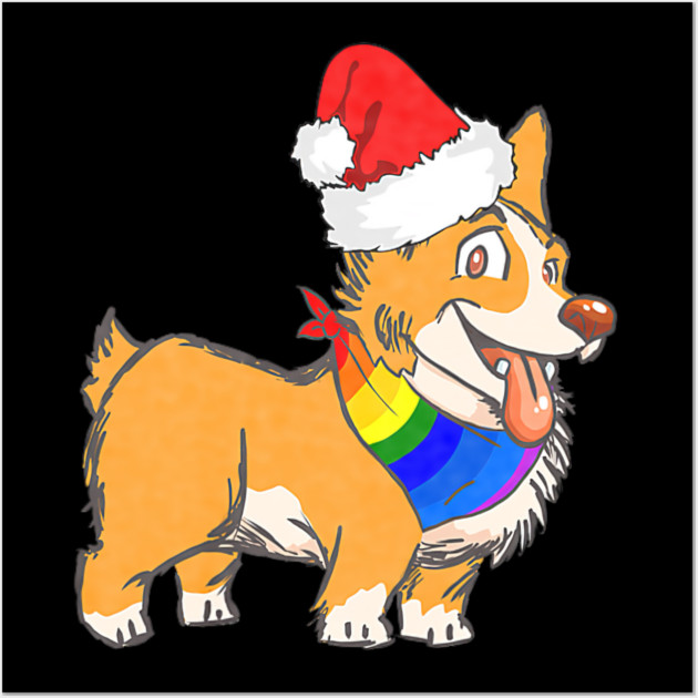 Christmas Gay Lesbian Pride Cute Santa Hat Corgi Dog Wall Art by yangho
