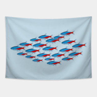 Neon Tetra School – Colorful Tropical Aquarium Fish Art Tapestry