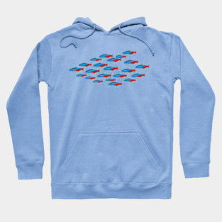 Neon Tetra School – Colorful Tropical Aquarium Fish Art Hoodie
