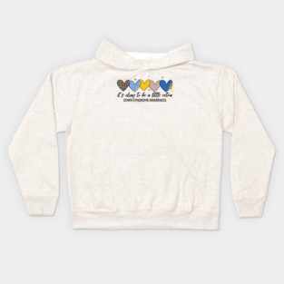 Colorful Heart Line Art Supporting Down Syndrome Awareness Message Kids Hoodie