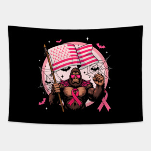 Bigfoot Pink Ribbon Breast Month Tapestry