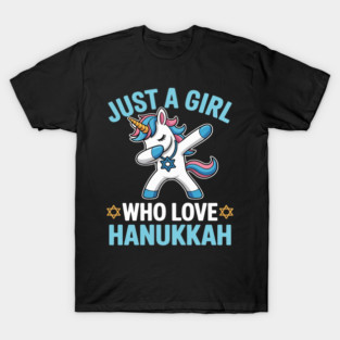 Just a Girl Who Loves Hanukkah Jewish Chanukah Unicorn Dabbi T-Shirt