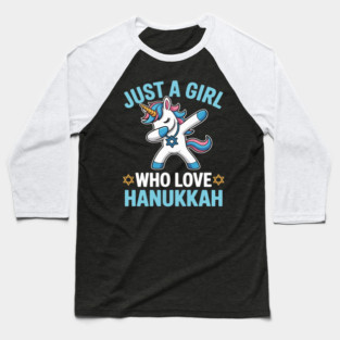 Just a Girl Who Loves Hanukkah Jewish Chanukah Unicorn Dabbi Baseball T-Shirt