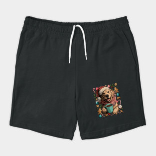 Christmas Golden Retriever Dog with Santa Hat Cocoa Cookies Shorts