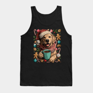 Christmas Golden Retriever Dog with Santa Hat Cocoa Cookies Tank Top