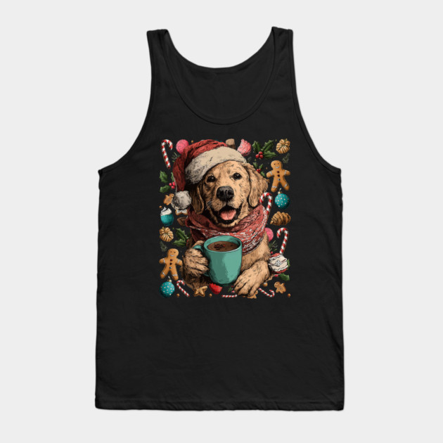 Christmas Golden Retriever Dog with Santa Hat Cocoa Cookies Tank Top by yangho