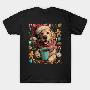 Christmas Golden Retriever Dog with Santa Hat Cocoa Cookies T-Shirt