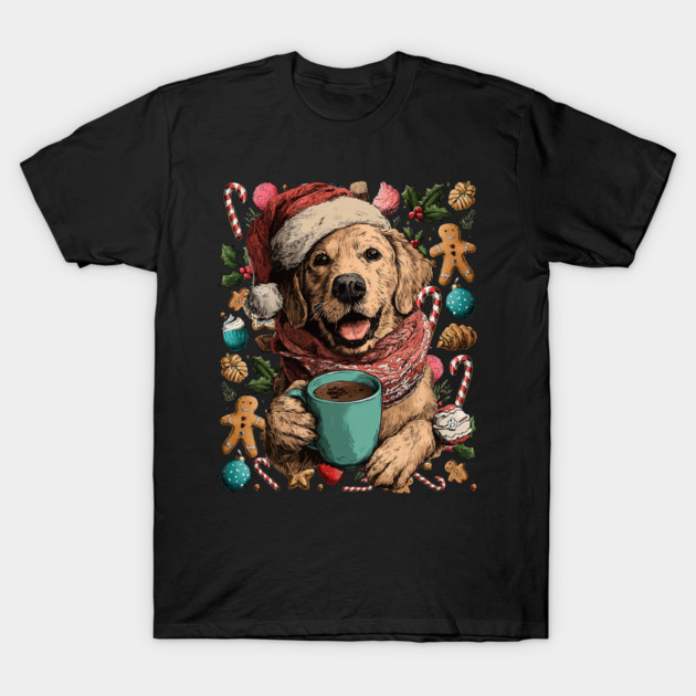 Christmas Golden Retriever Dog with Santa Hat Cocoa Cookies T-Shirt by yangho