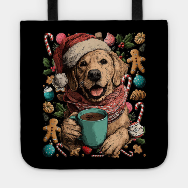 Christmas Golden Retriever Dog with Santa Hat Cocoa Cookies Tote by yangho
