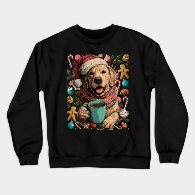 Christmas Golden Retriever Dog with Santa Hat Cocoa Cookies Crewneck Sweatshirt by yangho
