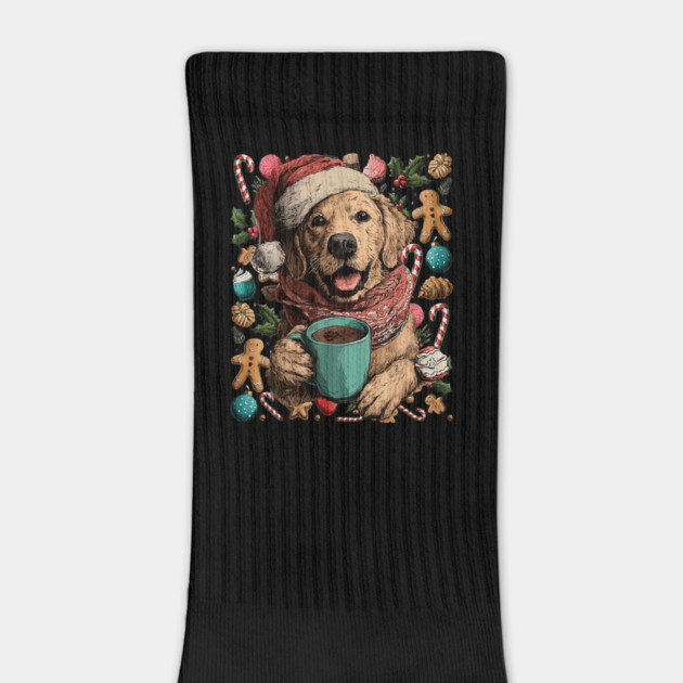 Christmas Golden Retriever Dog with Santa Hat Cocoa Cookies by yangho