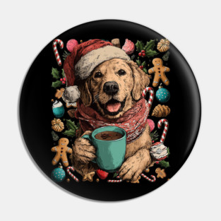 Christmas Golden Retriever Dog with Santa Hat Cocoa Cookies Pin