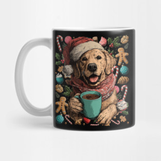 Christmas Golden Retriever Dog with Santa Hat Cocoa Cookies Mug