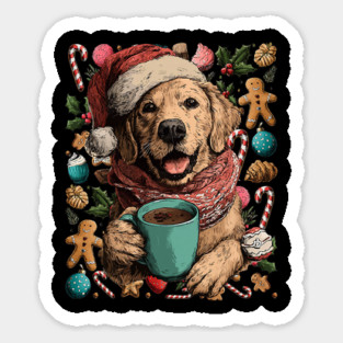Christmas Golden Retriever Dog with Santa Hat Cocoa Cookies Sticker