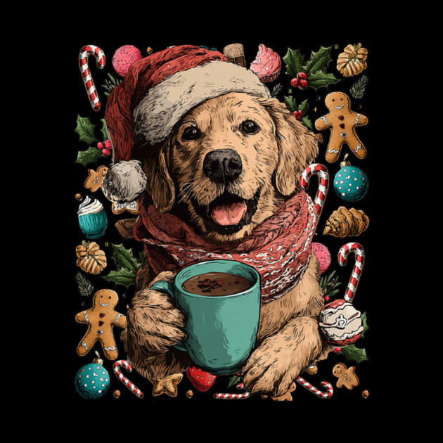 Christmas Golden Retriever Dog with Santa Hat Cocoa Cookies by yangho