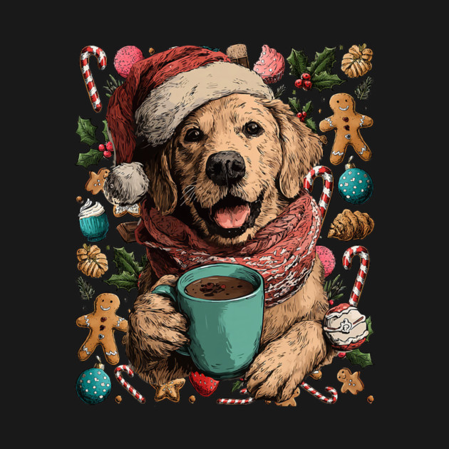 Christmas Golden Retriever Dog with Santa Hat Cocoa Cookies by yangho