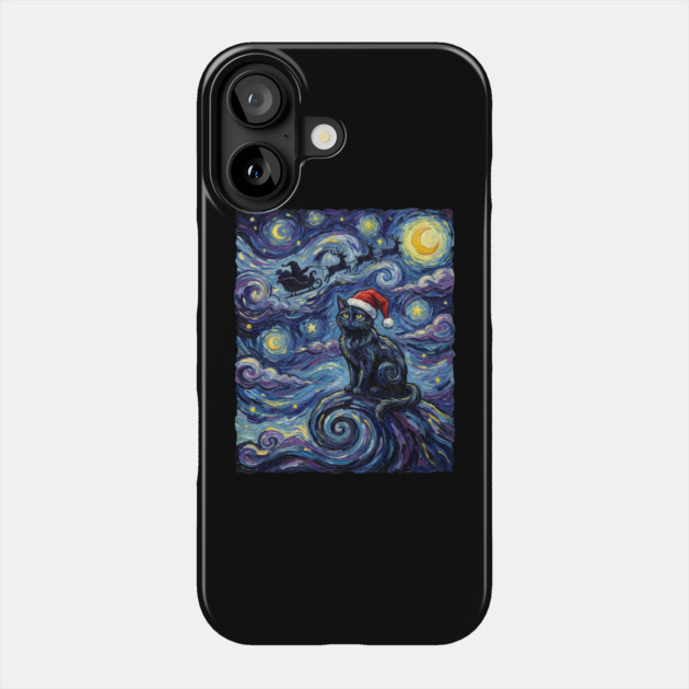 Starry Night Christmas Cat Phone Case by Creatifly Graphic Tees