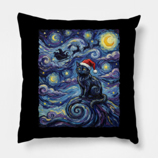 Starry Night Christmas Cat Pillow