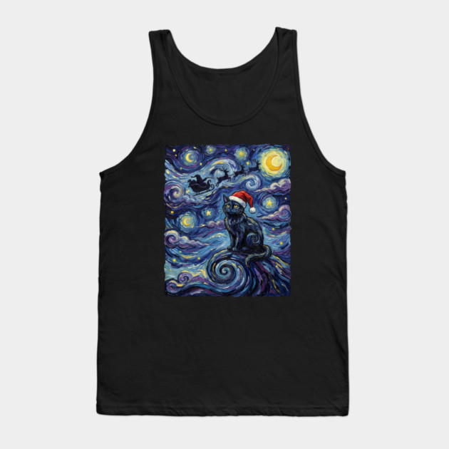 Starry Night Christmas Cat Tank Top by Creatifly Graphic Tees