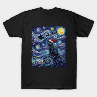 Starry Night Christmas Cat T-Shirt