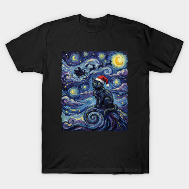Starry Night Christmas Cat T-Shirt by Creatifly Graphic Tees
