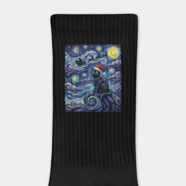 Starry Night Christmas Cat by Creatifly Graphic Tees