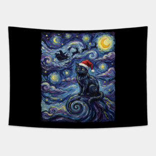 Starry Night Christmas Cat Tapestry