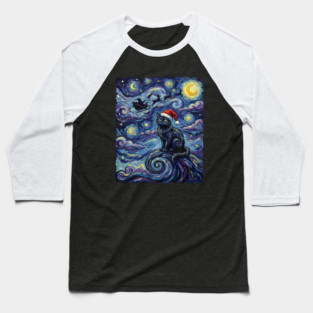 Starry Night Christmas Cat Baseball T-Shirt