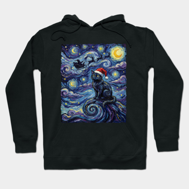 Starry Night Christmas Cat Hoodie by Creatifly Graphic Tees